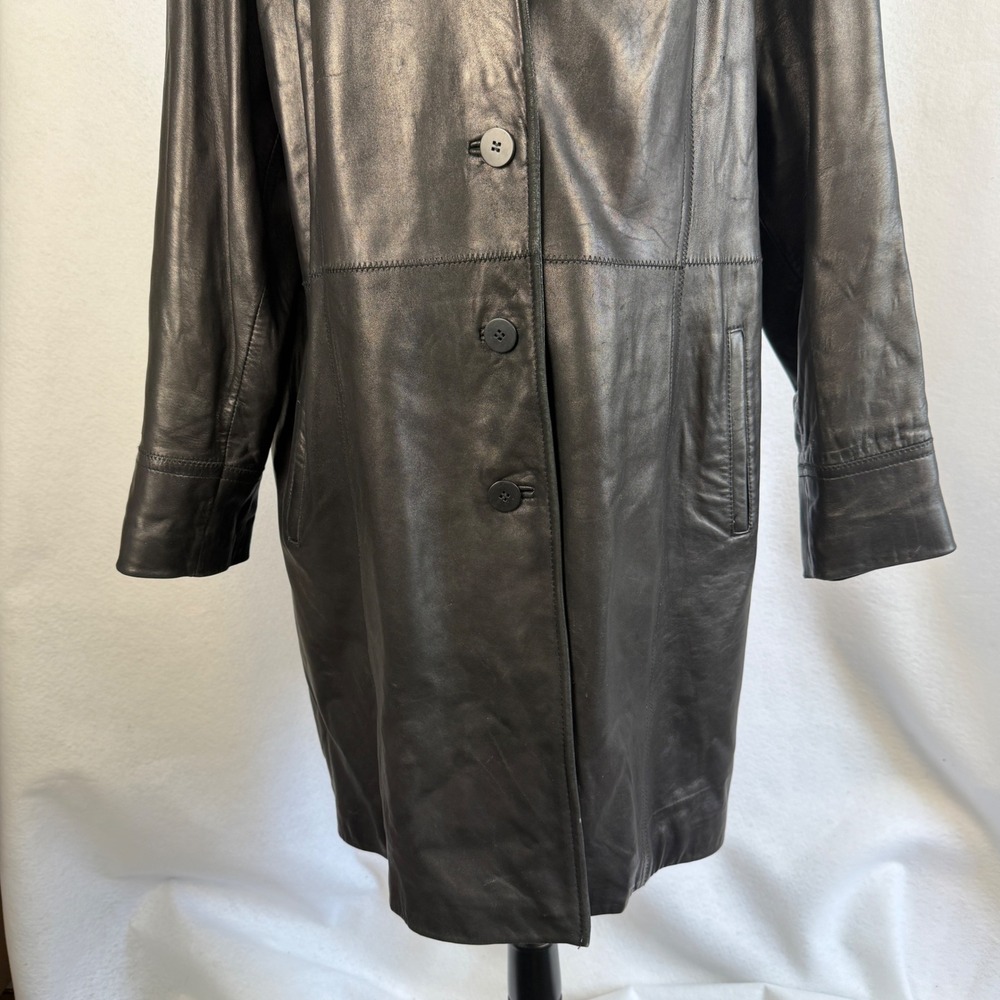Avanti Black Genuine Leather Trench Coat Jacket Womens Plus 3X Mid Length - Picture 3 of 15